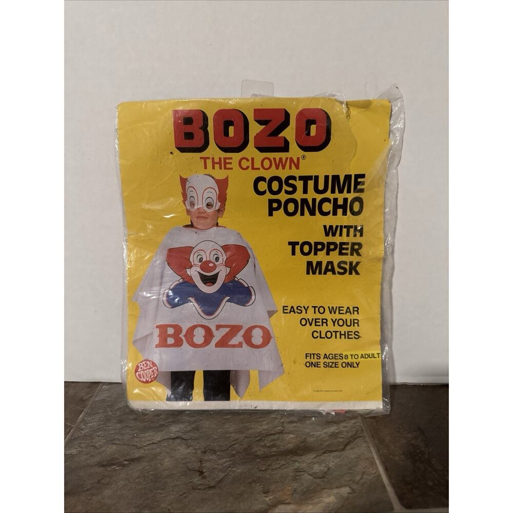 Vtg RARE! Ben Cooper Bozo The Clown Halloween Costume Pancho 1986